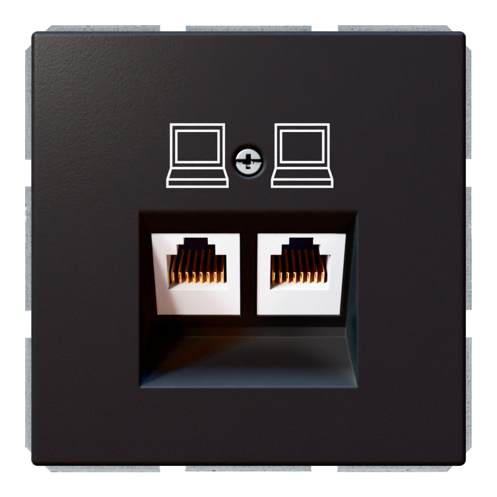 Изображение FD6106PBM Розетка двойная компьютерная RJ45 cat 5 с накладкой - FD (черный матовый - soft touch) - завод JASMART