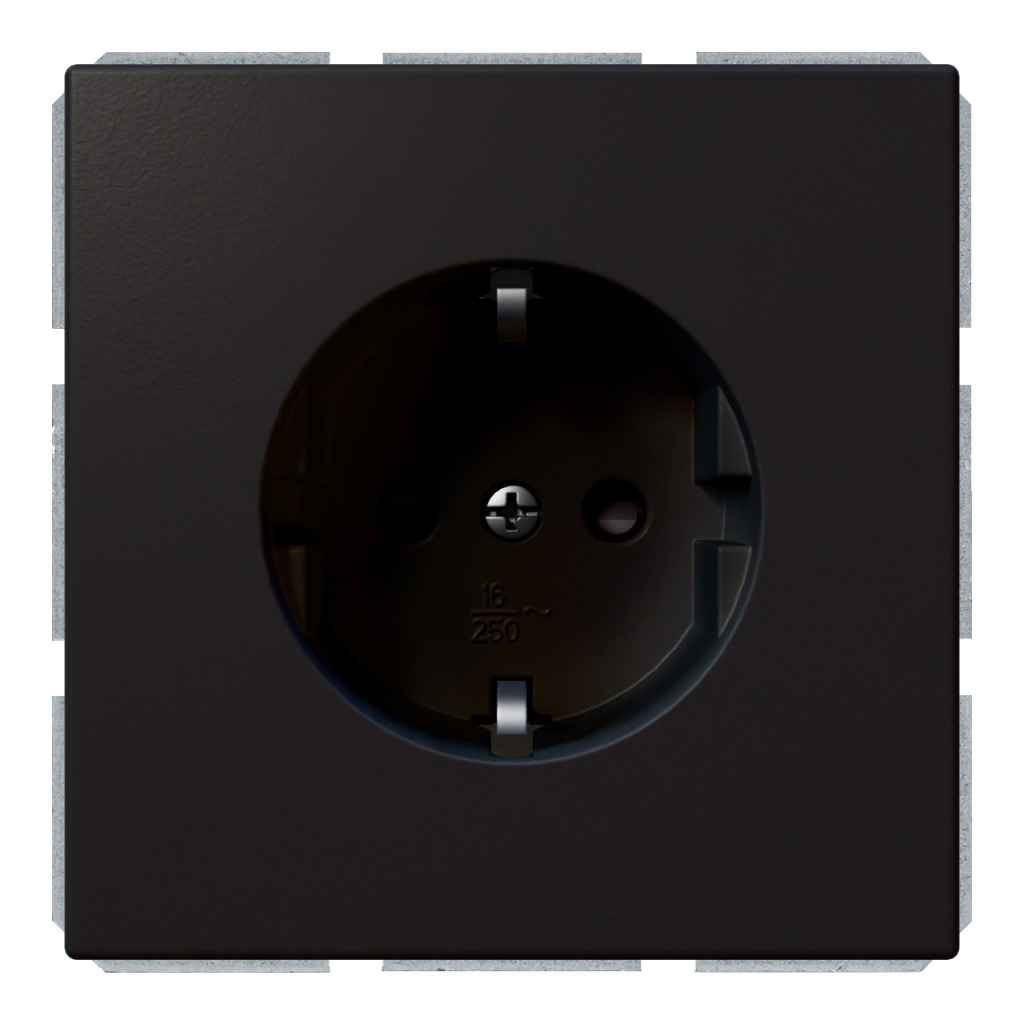 Изображение FD5501PBM Розетка SCHUKO® 16A со шторками - FD (черный матовый - soft touch) - завод JASMART