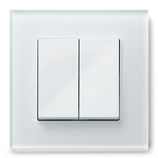 Выключатель двухклавишный JASMART G-Classic G-Glass рамка из белого стекла с белой глянцевой вставкой